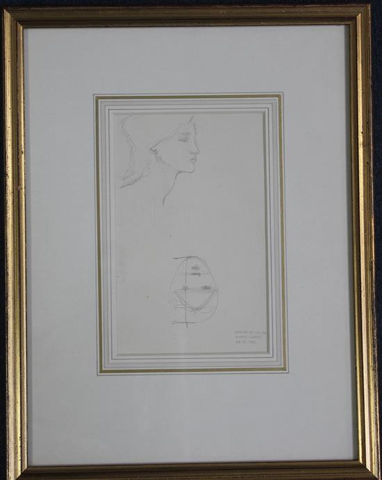 Sir Edward Coley Burne-Jones (1833-1898) Study of a girls head, 6.5 x 4.25in.